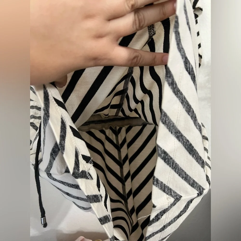 Loft White Black Striped Tie Waist Cotton Dress Size Small - Picture 3 of 7